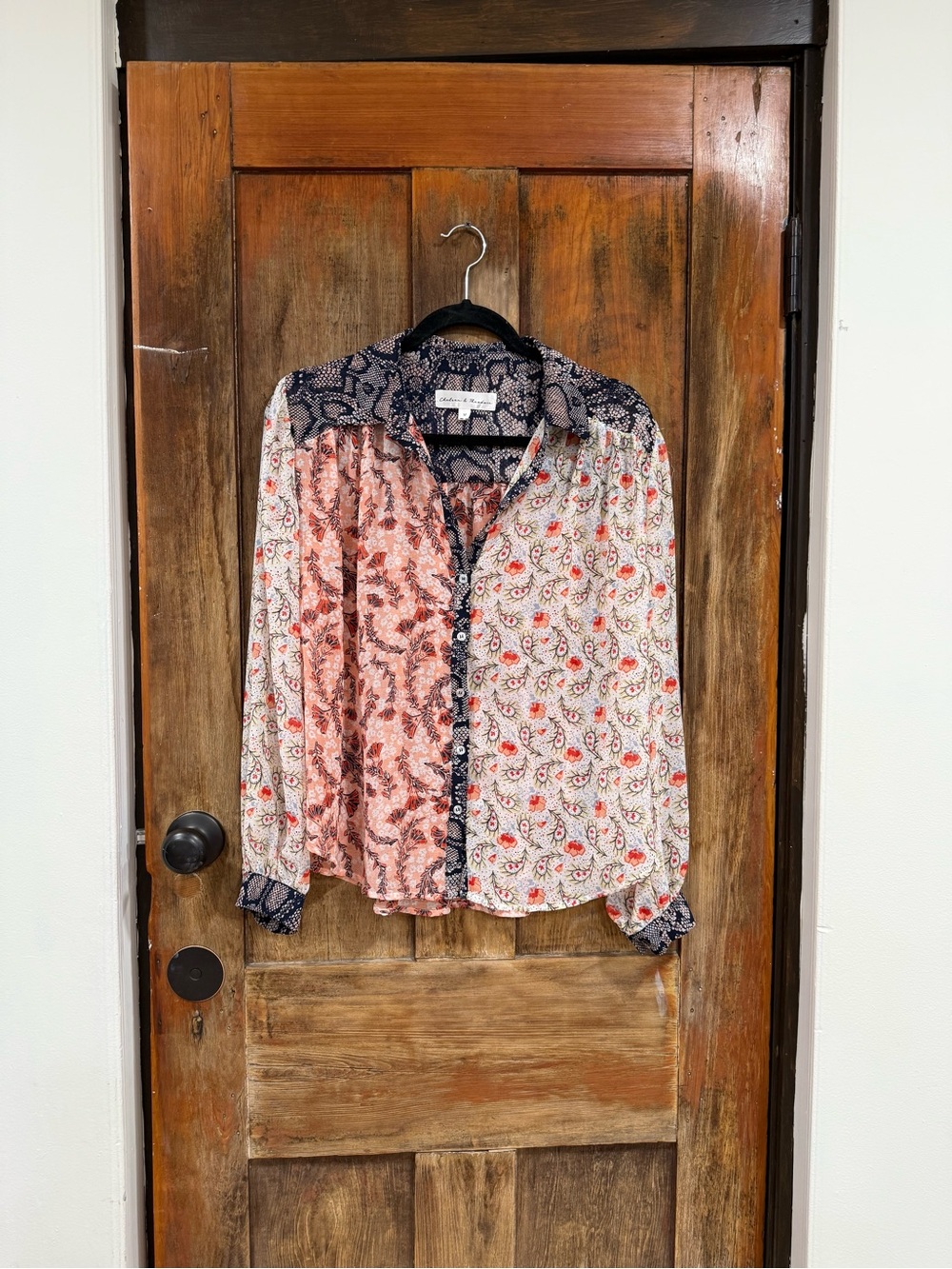 Chelsea & Theodore Mixed Floral Patchwork Blouse in Pink and Navy